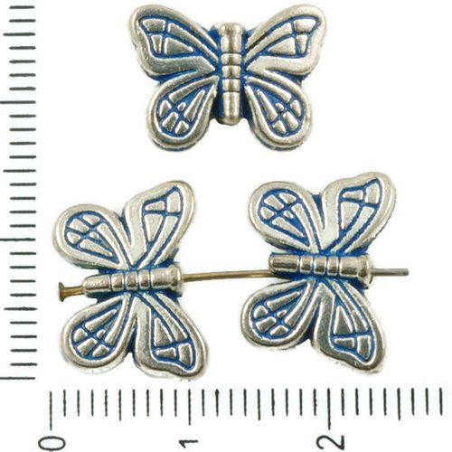 8pcs antique ton argent bleu patine de lavage à plat bordé de papillon animal perles charmes des deu sku-36918