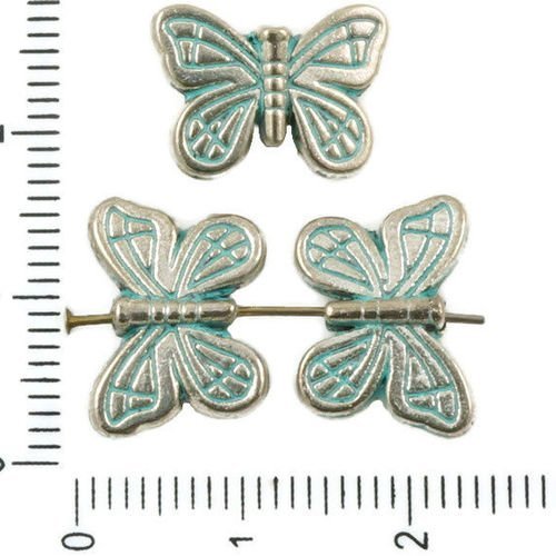 8pcs antique ton argent bleu turquoise patine de lavage à plat bordé de papillon animal perles charm sku-36921