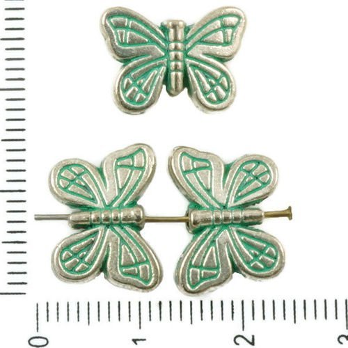 8pcs antique ton argent turquoise vert patine de lavage à plat bordé de papillon animal perles charm sku-36922