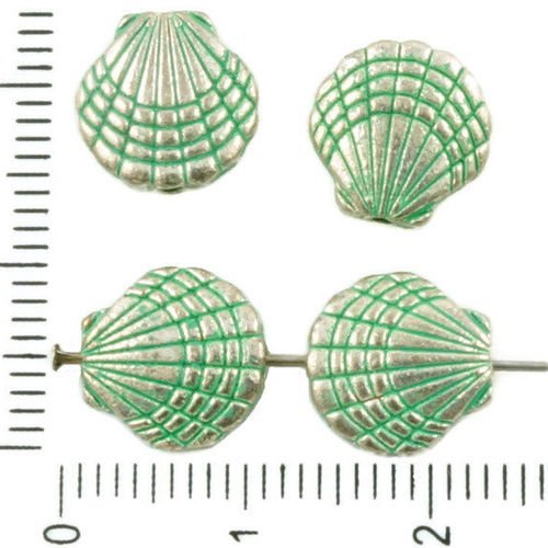 12pcs antique ton argent turquoise vert patine de lavage à plat coquillage marin bordée de perles de sku-36934