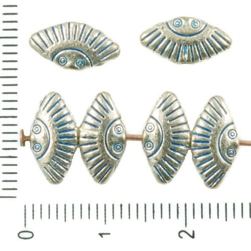 30pcs antique ton argent bleu patine de lavage à plat losange en mer de poissons marins perles charm sku-36955