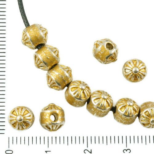 16pcs antique ton argent mat or patine laver ronde fleur rayée cône cylindre perles charmes des deux sku-36997