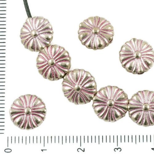 10pcs antique ton argent valentine rose patine laver daisy fleur floral plat ronde perles de charmes sku-36534