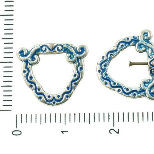24pcs antique ton argent bleu patine de lavage à plat triangle floral pendentifs perles cadres charm sku-37061