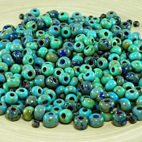 Anissa picasso exclusive mix tchèque perles de rocaille en verre rustique turquoise multicolore rayé sku-26718