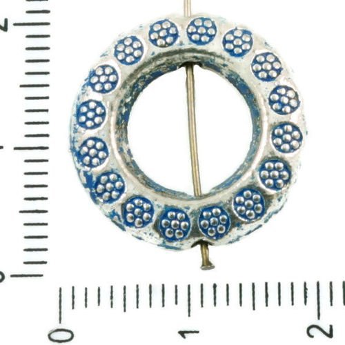 2pcs antique ton argent bleu patine laver focal pendentif grand trou de la perle de la trame de liai sku-36461