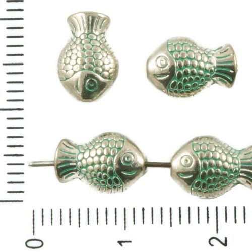 16pcs antique ton argent turquoise vert patine de lavage à plat de poisson marin de la mer d'animaux sku-36988
