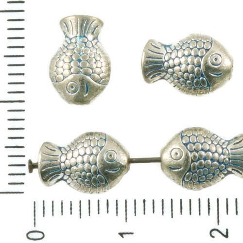 16pcs antique ton argent bleu patine de lavage à plat de poisson marin de la mer d'animaux en perles sku-36984
