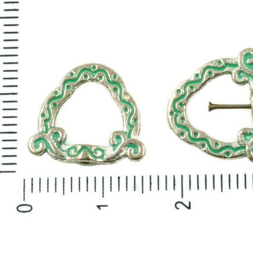 24pcs antique ton argent turquoise vert patine de lavage à plat triangle floral pendentifs perles ca sku-37065