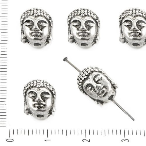 4pcs antique ton argent perles bouddhistes bouddha tête de face mala gourou gland bijoux en métal co sku-37931