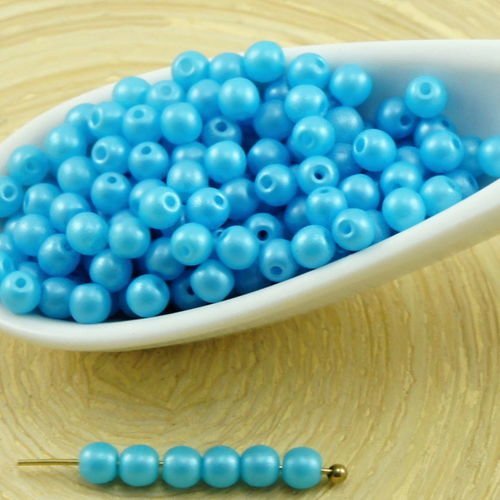 100pcs perles brillent aqua light bleu rond en verre tchèque de petite entretoise de graines de roca sku-31694