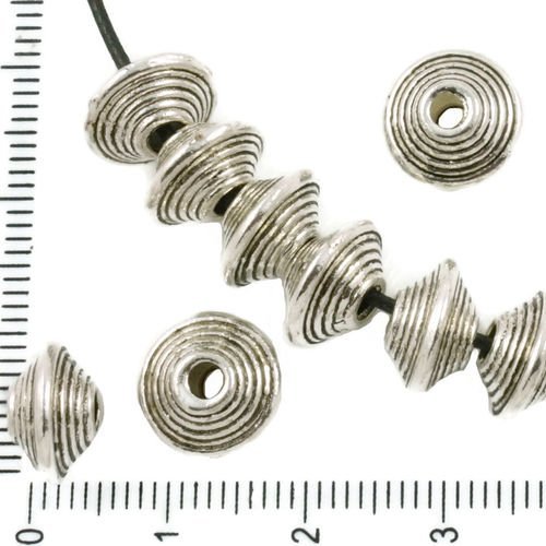 8pcs antique ton argent grand trou entretoise rondelle bicone rayé perles tchèques en métal conclusi sku-37449