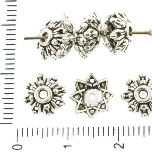 40pcs antique ton argent grosse perle pompon bouchon de fleur floral rond en filigrane tchèque métal sku-37329