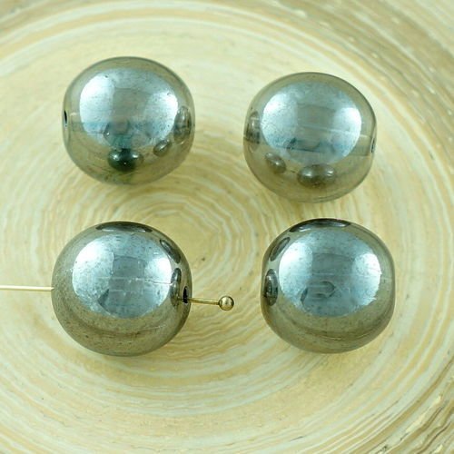 6pcs grand cristal métallique foncé argent hématite ronde verre tchèque perles 14mm sku-29121