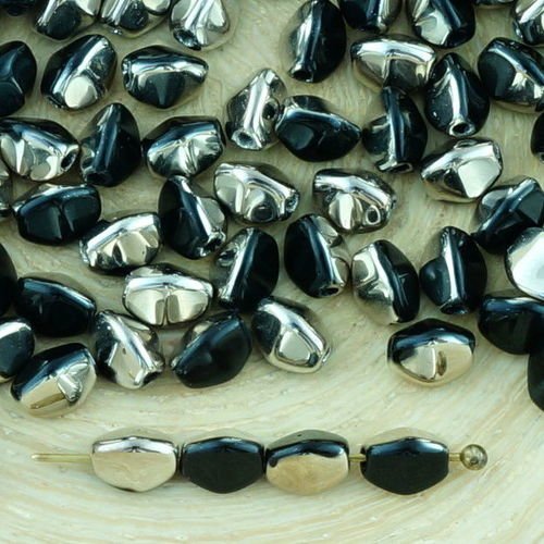60pcs opaque noir argent demi-pincée bicone à facettes entretoise tchèque perles de verre de 5mm sku-34420