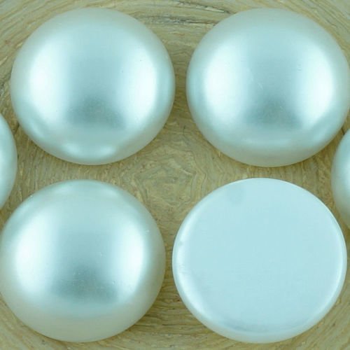 2pcs blanc perle ronde en forme de dôme à dos plat tchèque en verre cabochon 18 mm sku-34762
