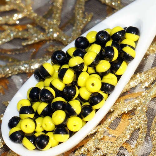 100pcs petit noir jaune halloween verre tchèque ronde perles d'entretoise de deux tons de couleur de sku-16877