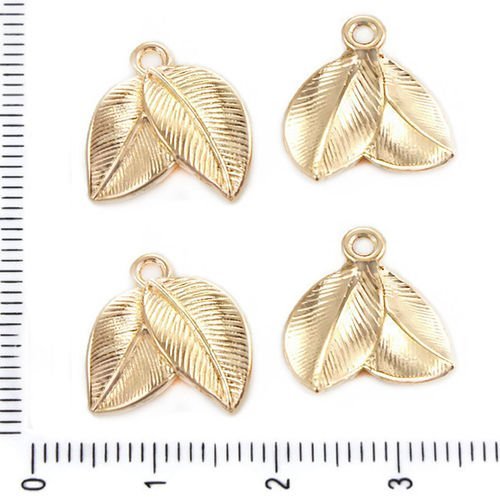 10pcs tons d'or plaqué de deux feuilles de la nature florale pendentif charms bracelet collier de mé sku-38458