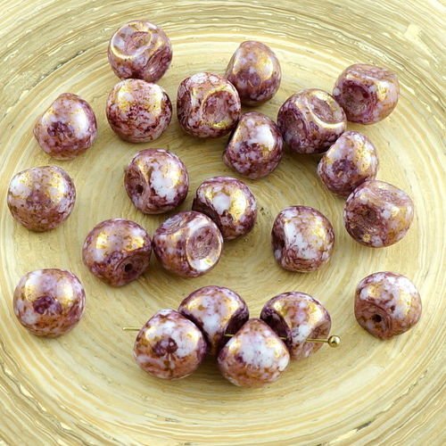 12pcs picasso violet or lustre en terre cuite de champignons bouton de verre tchèque perles de 9mm x sku-30296