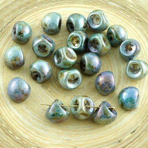12pcs picasso marron bleu lustre champignon bouton de verre tchèque perles de 9mm x 8mm sku-30298