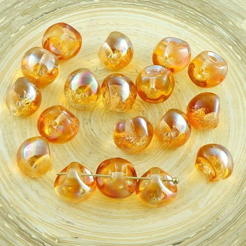 12pcs cristal jaune orange abricot lustre champignon bouton de verre tchèque perles de 9mm x 8mm sku-30315