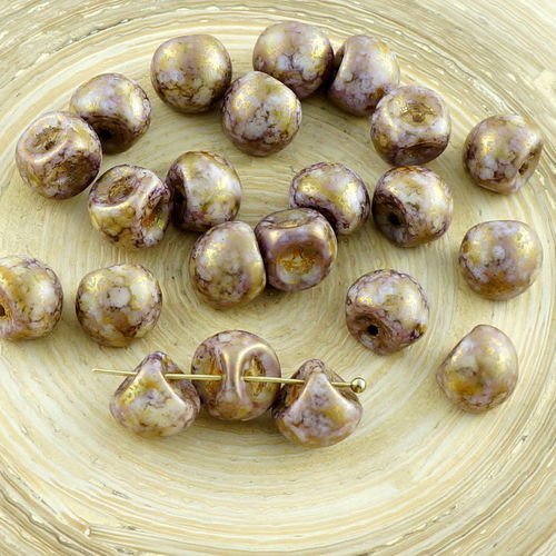12pcs picasso mat violet marron sénégal champignon bouton de verre tchèque perles de 9mm x 8mm sku-30318
