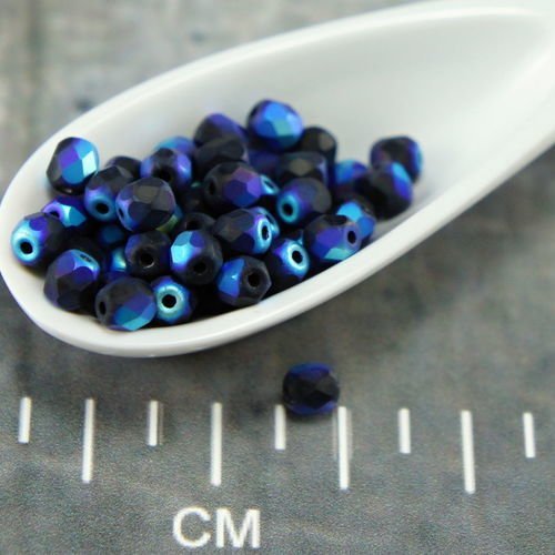 Noir mat ab ronde à facettes feu poli verre tchèque perles de 4mm 100pcs sku-26436