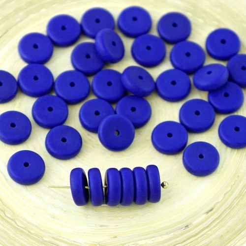 32pcs mat bleu foncé verre tchèque disque de perles rondes plates d'un trou de la rondelle 8mm x 2 6 sku-28774