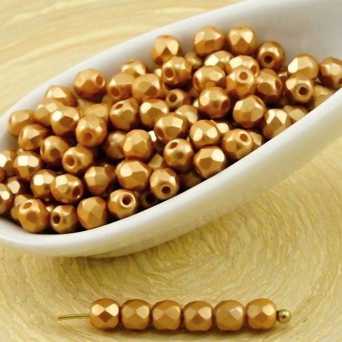 100pcs perles pastel de l'ambre d'or ronde à facettes feu poli verre tchèque de petit écarteur 3mm sku-31819