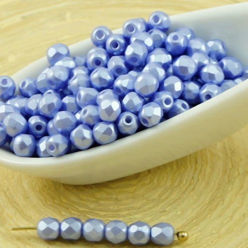 100pcs pastel perle de lumière bleu saphir ronde à facettes feu poli verre tchèque perles de petit é sku-31825