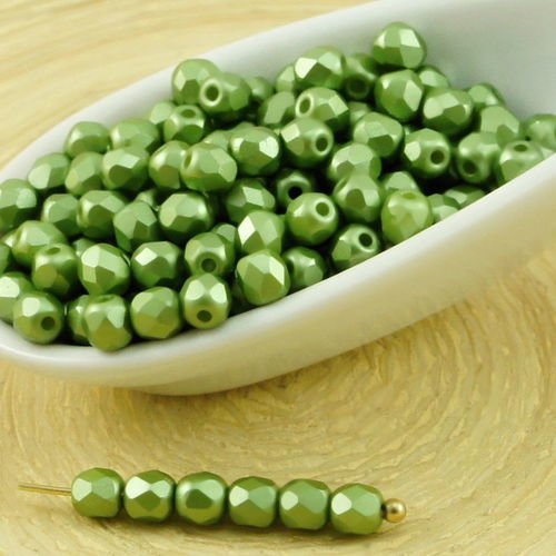 100pcs perles pastel sage vert olive ronde à facettes feu poli verre tchèque de petit écarteur 3mm sku-31835