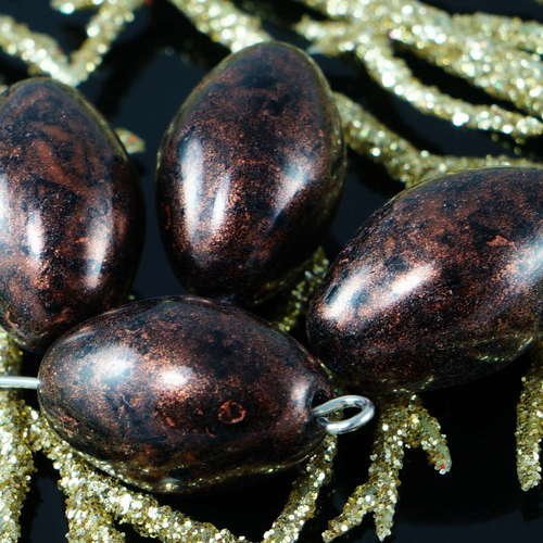 Bronze travertin noir verre tchèque tube ovale grand d'olive perles halloween 18mm x 11mm 4pcs sku-18455