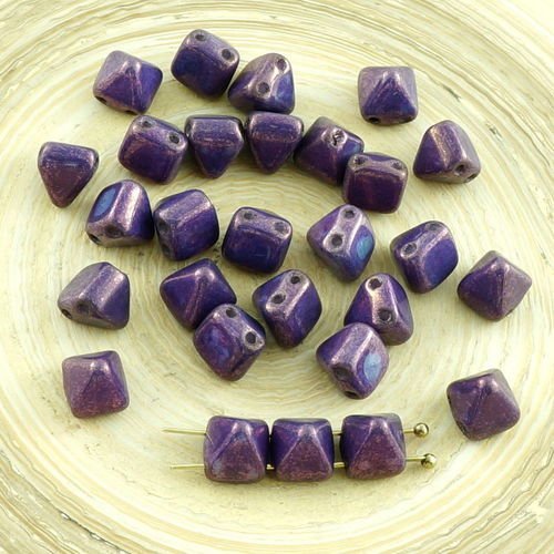 16pcs vega violet lustre pyramide goujon 2 deux trou de verre tchèque perles de 6mm x 6mm sku-30281