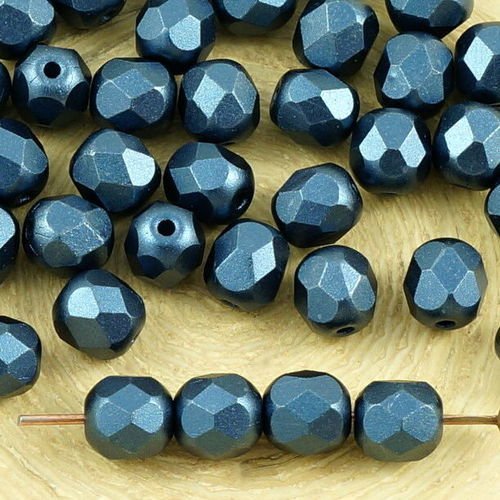 40pcs pastel nacré bleu marine ronde à facettes feu poli entretoise de verre tchèque perles de 6mm sku-35523