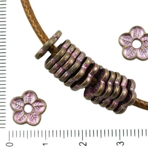 24pcs bronze antique ton valentin rose patine laver de grandes trou entretoise bouchon plat fleur de sku-36209