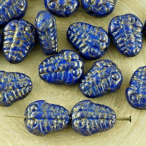 6pcs noir opaque bleu saphir en terre cuite bronze plat trilobite marin fossile nouvelle forme d'hal sku-34990