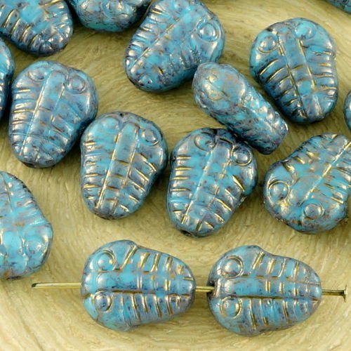 6pcs opaque turquoise bébé bleu en terre cuite bronze plat trilobite marin fossile nouvelle forme d' sku-34996