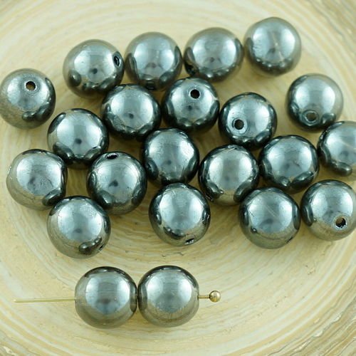 20pcs metallic dark silver hématite verre tchèque perles rondes 8mm sku-29054