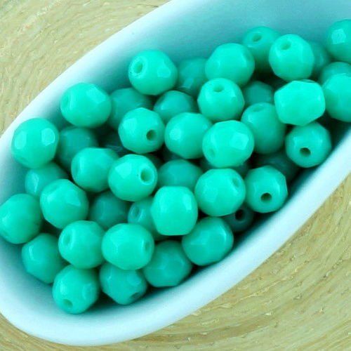100pcs opaque turquoise green ronde à facettes feu poli petite entretoise tchèque perles de verre de sku-33362