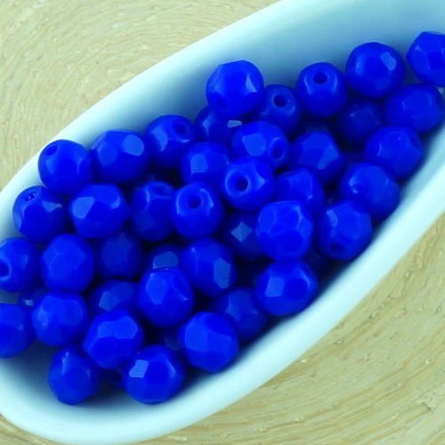 100pcs noir opaque bleu saphir ronde à facettes feu poli petite entretoise tchèque perles de verre d sku-33369