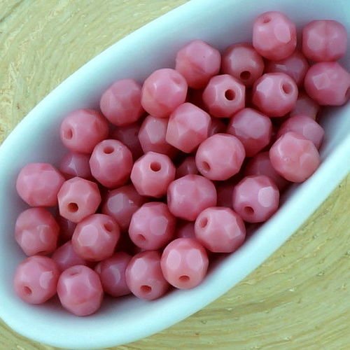 100pcs opaque valentine rose ronde à facettes feu poli petite entretoise tchèque perles de verre de  sku-33381