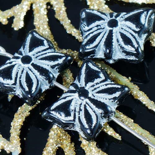Noir argent papillon de de verre tchèque perles de l'insecte animal halloween 14mm x 11mm 8pcs sku-19161