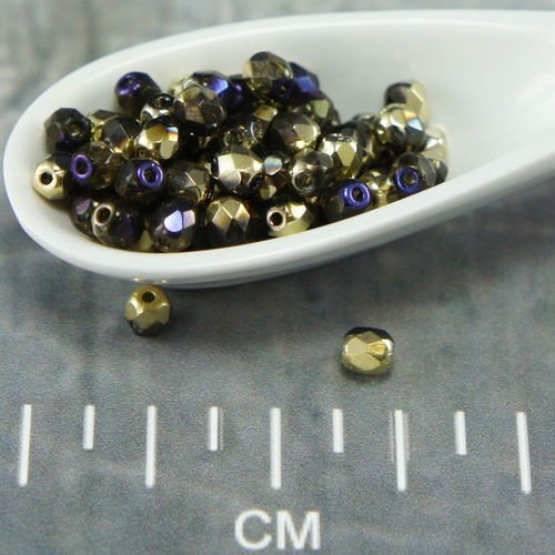 Or en californie bleu rond à facettes feu poli verre tchèque perles de 4mm 100pcs sku-26432