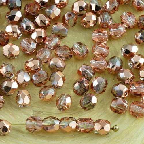 100pcs cristal métallique capri d'or de cuivre demi-verre tchèque ronde à facettes feu poli petites  sku-31642