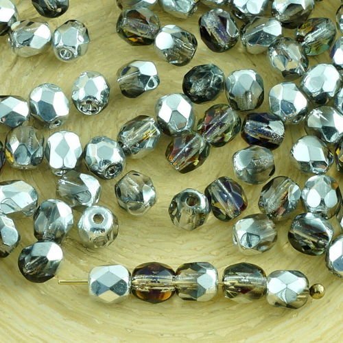 100pcs cristal métallique héliotrope verre tchèque ronde à facettes feu poli petites perles d'entret sku-31648