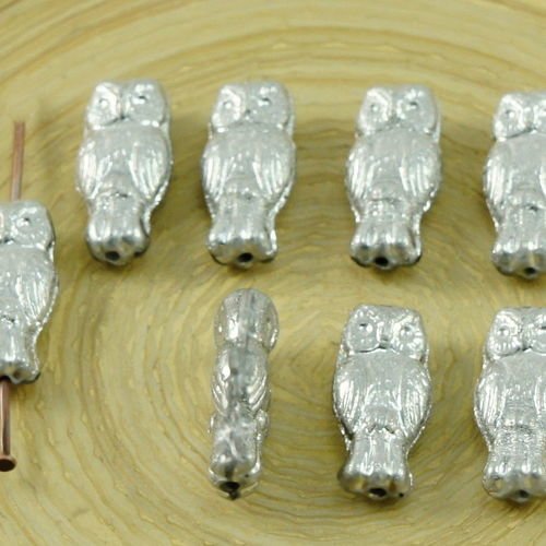 22pcs petite de l'argent métallique à deux faces de verre tchèque chouette perles oiseau animal hall sku-31722