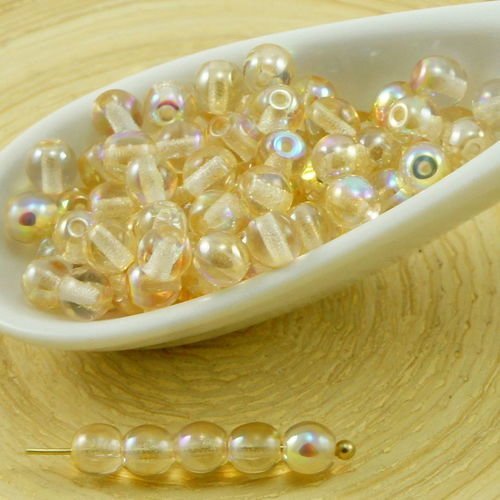 100pcs cristal jaune arc-en-ciel ronde druk verre tchèque pressé perles de petite entretoise de 4mm sku-31764