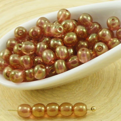 100pcs cristal rouge or lustre rond druk verre tchèque pressé perles de petite entretoise de 4mm sku-31766