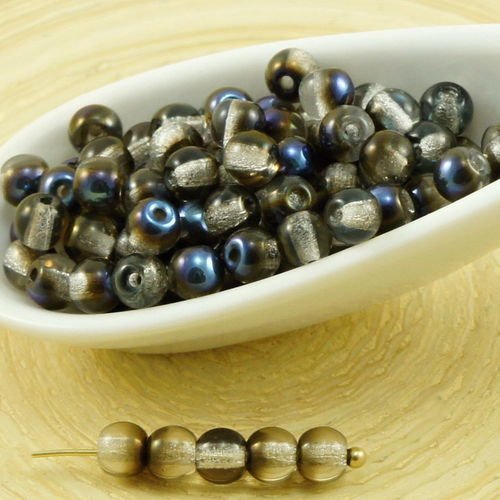 100pcs cristal métallisé bleu azure noir à demi-tour druk verre tchèque pressé perles de petite entr sku-31767
