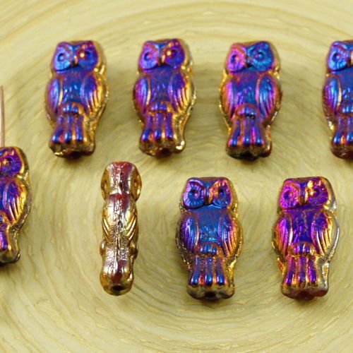 22pcs petite métallique sliperit pleine violet d'or à deux faces de verre tchèque chouette perles oi sku-31816
